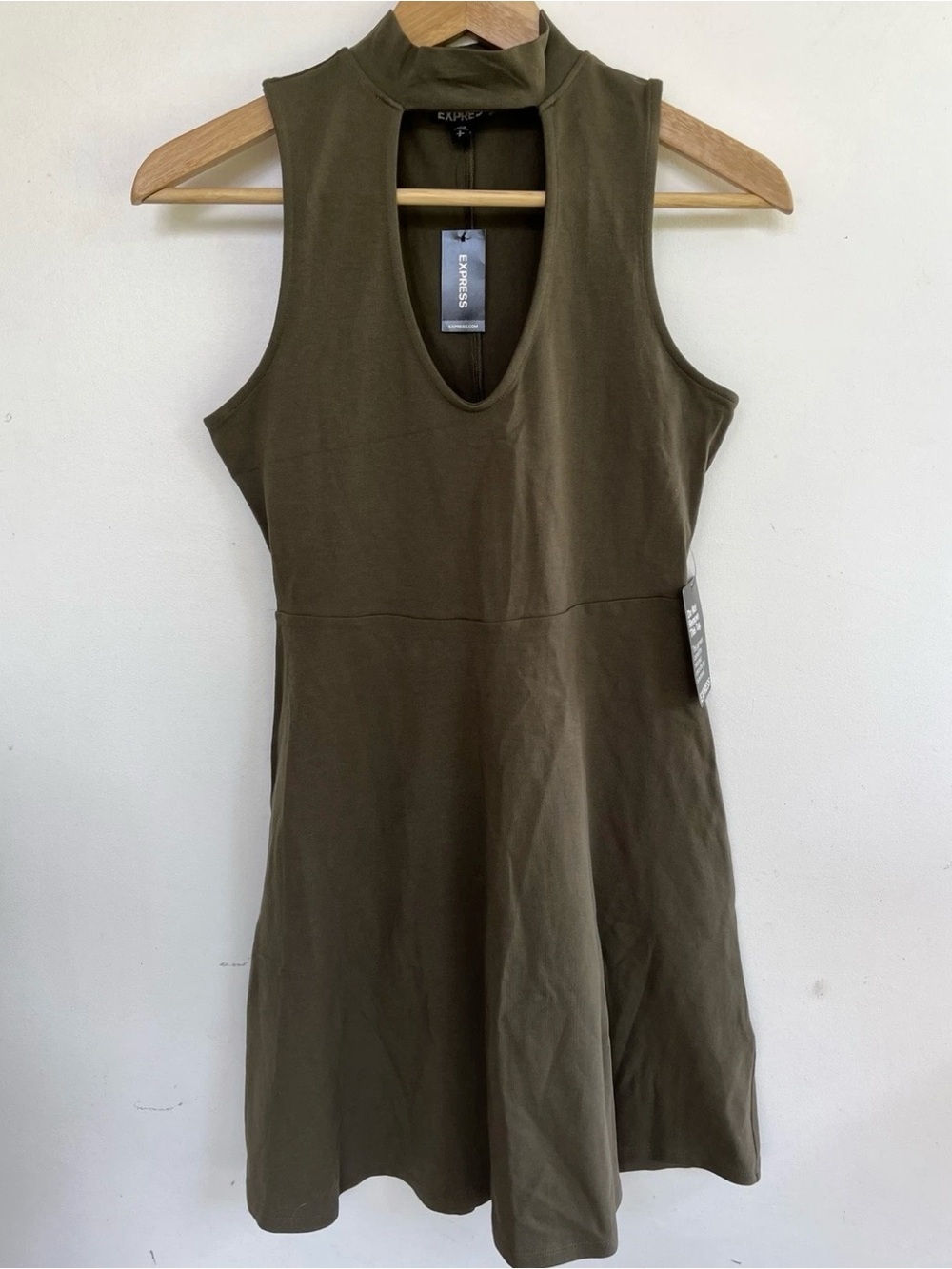 Express Olive Mock Neck A-Line Mini Dress